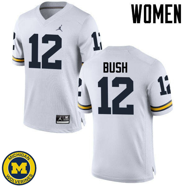 Women Michigan Wolverines #12 Peter Bush White University Football Jersey